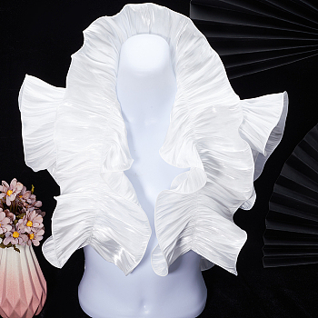 Polyester Satin Chiffon Wavy Lace, Pleated Lace Trim, Ruffle Lace Fabric, Costume Dress Accessories, White, 167~170x0.3mm