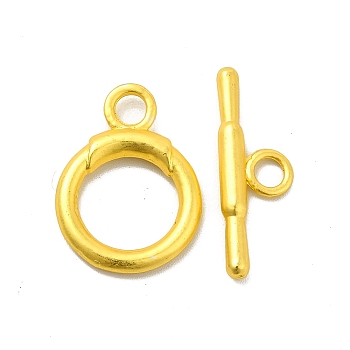 Rack Plating Alloy Toggle Clasps, Round Ring, Matte Gold Color, Bar: 22.5x7.5x2.5mm, Hole: 3mm, Ring: 20x15x2.5mm, Hole: 3mm