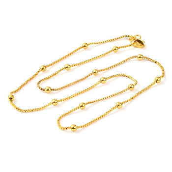 Brass Round Beaded Box Chain Necklaces for Women, Real 18K Gold Plated, 16.97 inch(43.1cm)