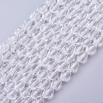 Glass Beads Strands, Crystal Suncatcher, Faceted, teardrop, Clear, about 7.5~8mm long, 6mm thick, hole: 1.5mm, about 69pcs/strand