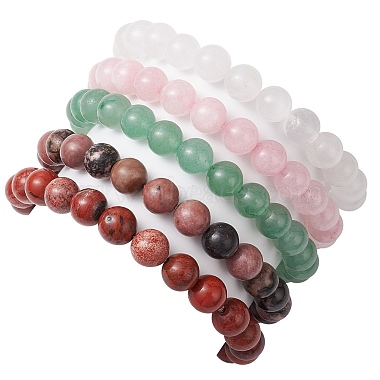 8mm Round & Cross Natural Mixed Gemstone Beaded Stretch Bracelets for Women(BJEW-JB10930)-5