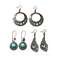3 Pairs 3 Style Donut & Flat Round & Feather Alloy Dangle Earrings Set(EJEW-G330-06R)-1