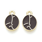 Alloy and Enamel Pendants, Coffee Bean Charms, Golden, Coffee, 15x10x1.5mm, Hole: 1.5mm(PALLOY-T093-11A-G)