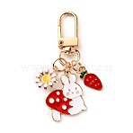 Alloy Enamel Pendant Keychains, with Alloy Key Clasps, Flower & Rabbit & Carrot, Red, 6.7cm(KEYC-WH0027-20)