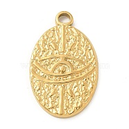 304 Stainless Steel Pendants, Textured, Oval with Eye Charm, Golden, 27x16.5x2mm, Hole: 2.5mm(STAS-I322-21G)