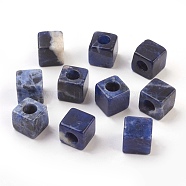 Natural Sodalite European Beads, Large Hole Beads, Cube, 10x10x10mm, Hole: 4.5~5mm(G-F580-B02)