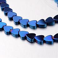 Electroplate Non-magnetic Synthetic Hematite Bead Strands, Heart, Blue Plated, 6x6x2mm, Hole: 1mm, about 71pcs/strand, 15.7 inch(G-F300-23C-05)