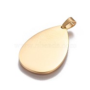 Ion Plating(IP) 304 Stainless Steel Pendant, Stamping Blank Tag, Teardrop, Golden, 30x19x1mm, Hole: 3x4mm(STAS-F200-04G)