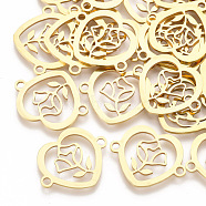 201 Stainless Steel Links connectors, Laser Cut Links, Heart with Flower, Golden, 15.5x19.5x1mm, Hole: 1.8mm(STAS-T044-42G)