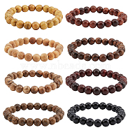 8Pcs 8 Colors Natural Sandalwood Round Beaded Stretch Bracelets Set for Men Women, Mixed Color, Inner Diameter: 2 inch(5.15cm), Beads: 8.5mm, 1Pc/color(BJEW-FI0001-67)