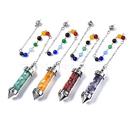 Natural & Synthetic Gemstone Pointed Dowsing Pendulums, with Glass Container and Platinum Alloy & Iron Findings, Bullet with LOVE, 275mm(G-S274-06)