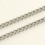 Tarnish Resistant 304 Stainless Steel Curb Chains, with Spool, Unwelded, Stainless Steel Color, 4x3x0.8mm, about 328.08 Feet(100m)/roll(CHS-Q001-20-100m)