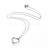 Brass Cubic Zirconia Pendant Necklaces, with 304 Stainless Steel Cable Chains and Lobster Claw Clasps, with Cardboard Packing Box, Heart, Platinum & Stainless Steel Color, 17.71 inch(45cm)(NJEW-JN02619-01)