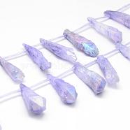 Electroplated Natural Quartz Crystal Beads Strands, Top Drilled Beads, Dyed, Teardrop, Lilac, 27~34x8~12x5~9mm, Hole: 1.5mm, about 22pcs/strand, 14.3 inch(G-G890-B-02)