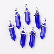 Bullet Imitation Jade Glass Pointed Pendants, with Alloy Findings, Mauve, 39x12mm, Hole: 3x4mm(G-F295-01D)