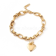201 Stainless Steel Heart Charm Bracelet for Women, Golden, 7-3/8 inch(18.6cm)(STAS-P304-28G)