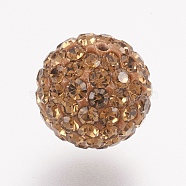 Czech Rhinestone Beads, PP6(1.3~1.35mm), Pave Disco Ball Beads, Polymer Clay, Round, 220_Smoke Topaz, 4~4.5mm, Hole: 1mm, about 20~30pcs rhinestones/ball(RB-F022-PP6-4mm-TB05)