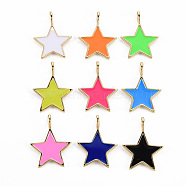 Brass Enamel Pendants, Cadmium Free & Nickel Free & Lead Free, Real 16K Gold Plated, Star, Mixed Color, 25x19x5mm, Hole: 2.5x4.5mm(KK-Q283-032-NR)