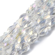 Transparent Electroplate Glass Beads Strands, AB Color Plated, Faceted, Fish, Clear AB, 10.5x6x5mm, Hole: 1.4mm, about 55pcs/strand, 21.97 inch(55.8cm)(EGLA-F157-AB01)