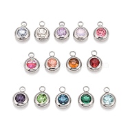 304 Stainless Steel Pendants, with K9 Rhinestone, Flat Round, Mixed Color, 14x10x6mm, Hole: 2.5mm(STAS-M300-02A-P)