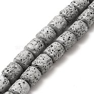 Electroplated Natural Lava Rock Beads Strands, Column, Silver Plated, 8x6.5mm, Hole: 1mm, about 50~51pcs/strand, 15.35~15.55 inch(39~39.5cm)(G-G984-16A)