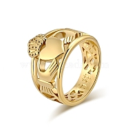 Titanium Steel Hollow Finger Rings for Men Women, Heart Crown Claddagh Ring, Golden, US Size 9 3/4(19.5mm)(PW-WG73405-07)