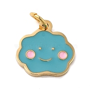 304 Stainless Steel Charms, with Enamel and Jump Ring, Real 14K Gold Plated, Cloud Charm, Dark Turquoise, 10x10x0.9mm, Hole: 2.6mm(STAS-K263-07G)