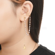 Cuff Earrings, Stud Earrings, with Brass Cable Chains, ABS Plastic Imitation Pearl, 304 Stainless Steel Charms and Ear Nut, Star, Real 18K Gold Plated, 79~125mm, Pin: 0.8mm(EJEW-JE04298)