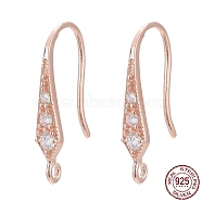 925 Sterling Silver, with Micro Pave Cubic Zirconia Earring Hooks, with 925 Stamp, Rose Gold, 17x3mm, Hole: 1mm, 20 Gauge, Pin: 0.8mm(STER-L054-16RG)