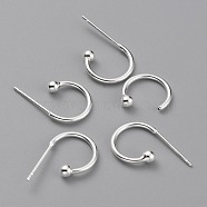 Brass C-shaped Hoop Circle Ball Stud Earrings, 925 Sterling Silver Plated, 18x11.5x3mm, Pin: 0.8mm(KK-O131-07S)