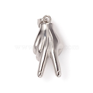 304 Stainless Steel Gesture ASL Pendants, Peace Hand Charms, Gesture for Victory, Stainless Steel Color, 37x18x16mm, Hole: 8x5mm(STAS-I132-05P)