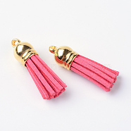 Faux Suede Tassel Pendant Decorations, with CCB Plastic Cord Ends, Deep Pink, Golden, 35x10mm, Hole: 2.5mm(FIND-T002-B13)