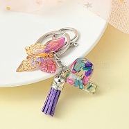Resin Letter & Acrylic Butterfly Charms Keychain, Tassel Pendant Keychain with Alloy Keychain Clasp, Letter P, 9cm(KEYC-YW00001-16)