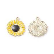 Alloy Pendants, with Enamel, Flower/Daisy, Light Gold, Black, 28.5x26x2.5mm, Hole: 2.5mm(PALLOY-S121-215C)