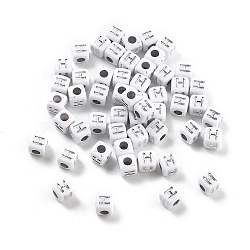 Opaque Acrylic Beads, Square with Letter, Silver Metal Enlaced, Letter H, 5x5x5mm, Hole: 2mm, about 5000ocs(OACR-D282-06H)