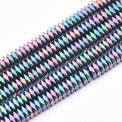 Electroplate Non-magnetic Synthetic Hematite Beads Strands, PVD Vacuum Plating, Faceted, Square, Multi-color Plated, 2x2x1mm, Hole: 0.6mm, about 406pcs/strand, 15.7 inch(40cm)(G-L489-D01)