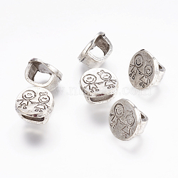 Tibetan Style Alloy Slide Charms, Flat Round with Couples, Antique Silver, 16x15x9.5mm, Hole: 7x9.5mm(PALLOY-P144-21AS)