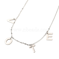 304 Stainless Steel Pendant Necklaces, with Cable Chains and Lobster Claw Clasps, Letter, Word Vote, Stainless Steel Color, 17.99 inch(45.7cm)(NJEW-JN03127-01)