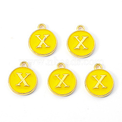 Golden Plated Alloy Enamel Charms, Enamelled Sequins, Flat Round with Letter, Gold, Letter.X, 14x12x2mm, Hole: 1.5mm(ENAM-S118-09X)