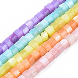 Natural Freshwater Shell Beads Strands, Dyed, Column, Mixed Color, 4x2.5mm, Hole: 0.5mm, about 131~134pcs/strand, 15.16~15.35 inch(38.5~39cm)(SHEL-S278-047)
