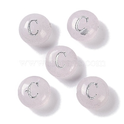 Natural Rose Quartz Beads, Rondelle with Letter, Letter C, 8.5~9x5~5.5mm, Hole: 1.2mm(G-L524-20C-01)