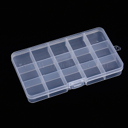 Polypropylene(PP) Bead Storage Container, 15 Compartment Organizer Boxes, Rectangle, Clear, 17x9.8x2.2cm, Hole: 5mm, Compartment: 3.2x3x1.9cm(CON-S043-002)
