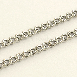 Tarnish Resistant 304 Stainless Steel Curb Chains, with Spool, Unwelded, Stainless Steel Color, 4x3x0.8mm, about 328.08 Feet(100m)/roll(CHS-Q001-20-100m)