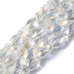 Transparent Electroplate Glass Beads Strands, AB Color Plated, Faceted, Fish, Clear AB, 10.5x6x5mm, Hole: 1.4mm, about 55pcs/strand, 21.97 inch(55.8cm)(EGLA-F157-AB01)