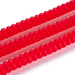 Frosted Glass Beads Strands, Heishi Beads, Rondelle, Red, 8.5x3.5mm, Hole: 1.4mm, about 110pcs/strand, 14.5~14.9 inch(37~38cm)(X-GLAA-I047-03B)