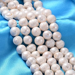 Natural Cultured Freshwater Pearl Beads Strands, Potato, Creamy White, 12~13mm, Hole: 1mm,  about 18pcs/strand, 13.77 inch~14.17 inch(PEAR-L001-I-14)