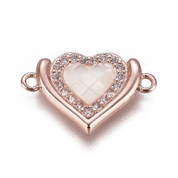 Brass Micro Pave Cubic Zirconia Links, with Shell, Heart, Rose Gold, 11.5x18x2.8mm, Hole: 1.2mm(BSHE-F012-07A-RG)
