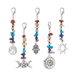 Gemstone & Glass Seed Bead Keychains, Alloy Sun/Hamsa Hand/Tree of Life Charms, Lobster Clasp Charm, Mixed Shapes, 80~92mm(HJEW-JM00985)