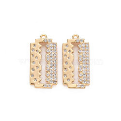 Brass Micro Pave Clear Cubic Zirconia Pendants, Nickel Free, Blade Shape, Real 18K Gold Plated, 32x15x3.5mm, Hole: 1.8mm(KK-S356-631-NF)