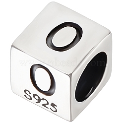 Sterling Silver Beads, Cube, European Bead, Letter O, 6x6x6mm, Hole: 4.5mm(STER-WH20009-04O-P)